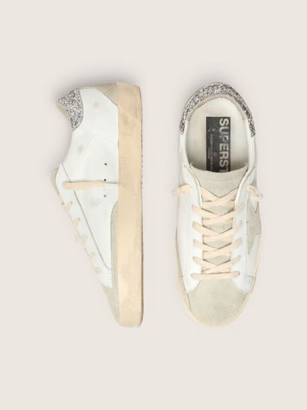 Golden Goose - Super-star (Blanco con estrella gris y talón diamantina)