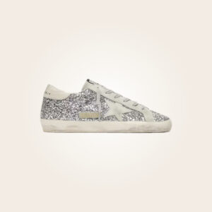 Golden Goose - Sneakers purpurina gris con estrella blanca y talón blanco