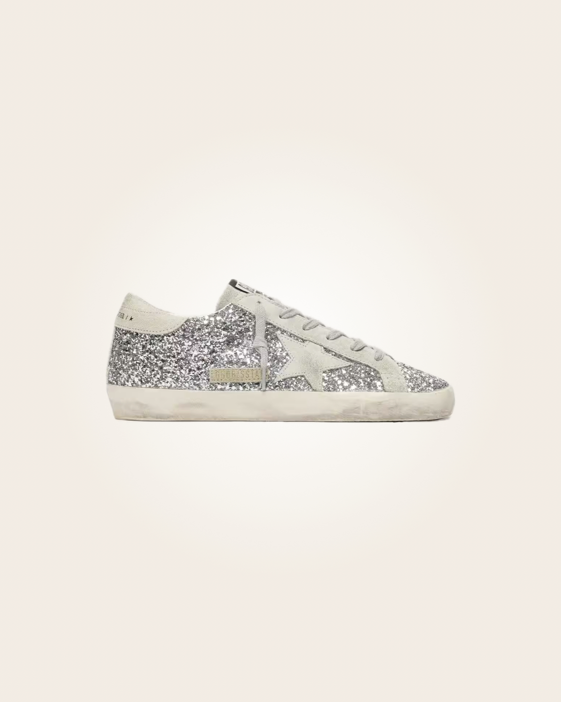 Golden Goose - Sneakers purpurina gris con estrella blanca y talón blanco: imagen 1