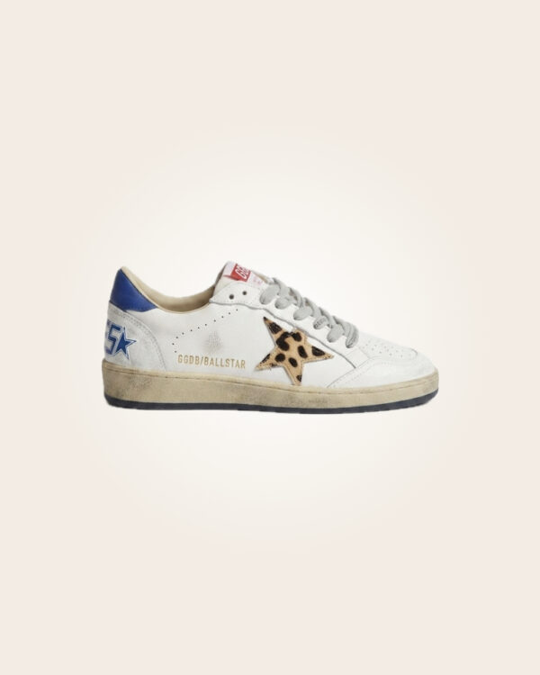 Golden Goose - Sneakers blancos con estrella leopardo y talón azul