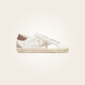 Golden Goose - Sneakers blancos con estrella gris y talón purpurina café