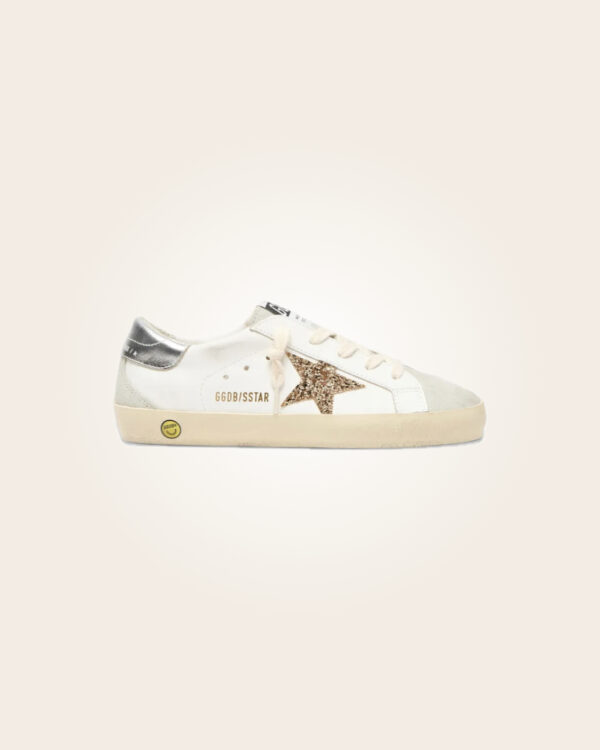 Golden Goose - Sneakers blancos con estrella purpurina café y talón gris