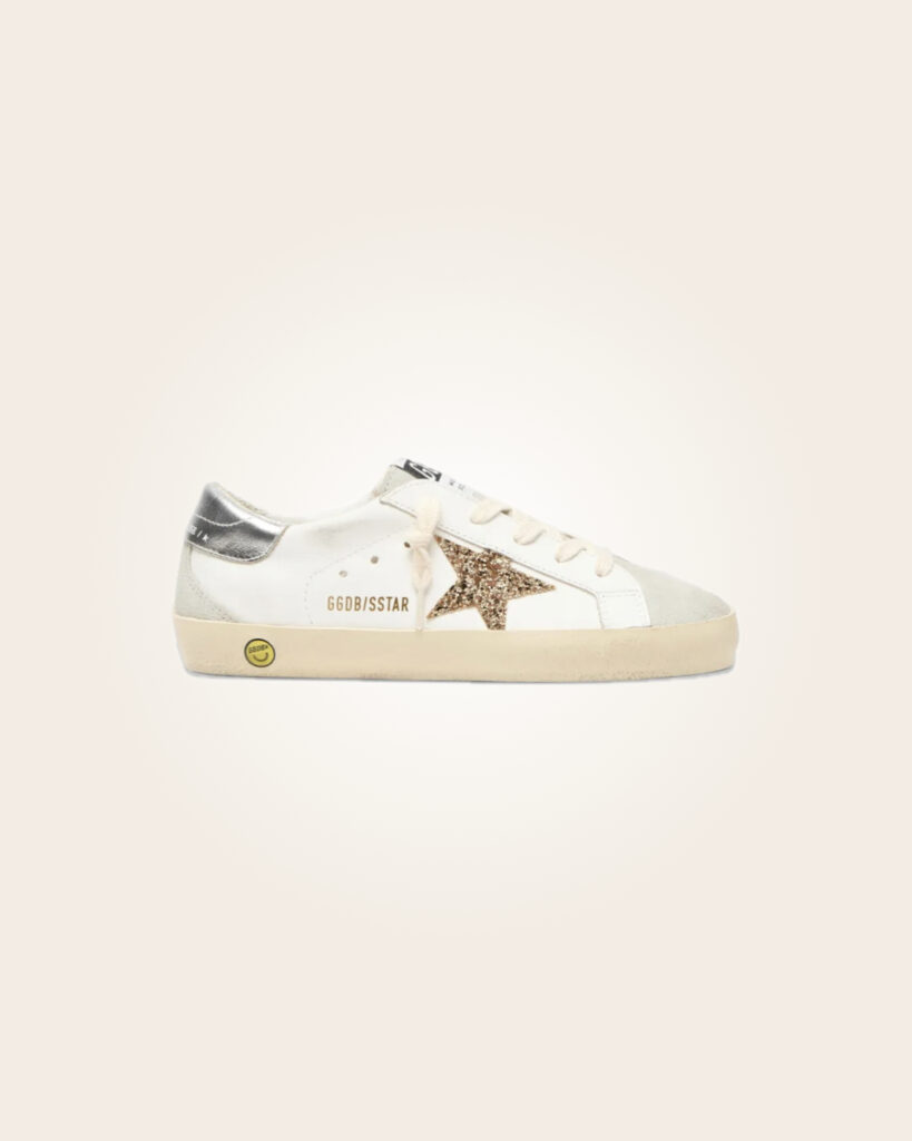 Golden Goose - Sneakers blancos con estrella purpurina café y talón gris