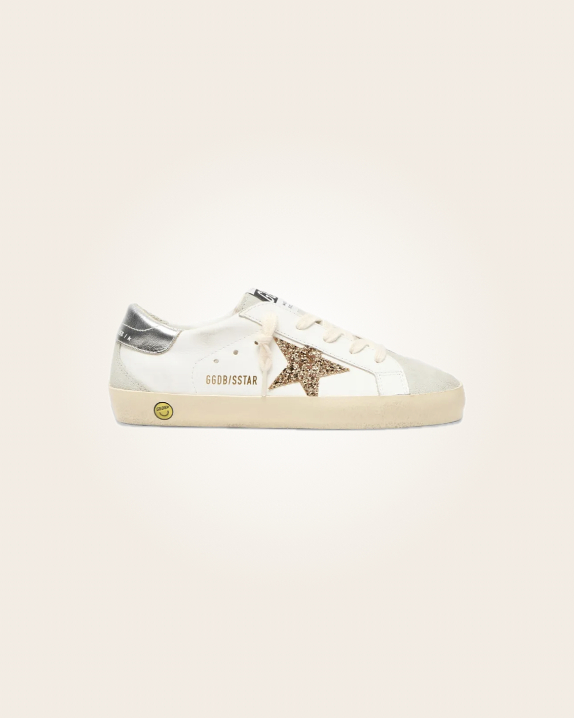 Golden Goose - Sneakers blancos con estrella purpurina café y talón gris: imagen 1