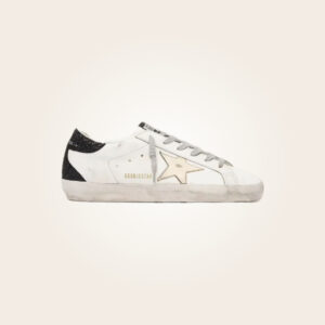 Golden Goose - Sneakers blancos con estrella beige y talón purpurina negra