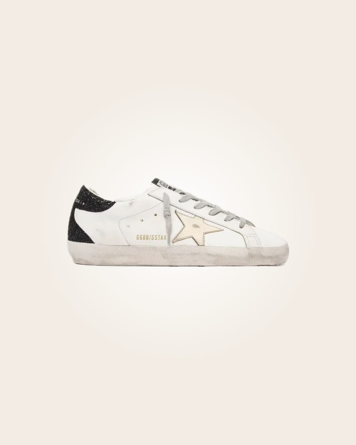 Golden Goose - Sneakers blancos con estrella beige y talón purpurina negra: imagen 1