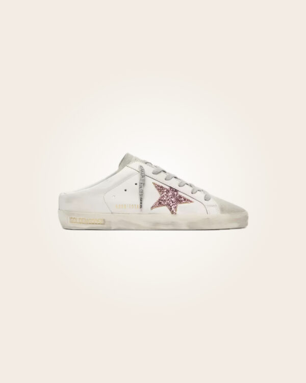 Golden Goose - Sneakers blancos con estrella purpurina rosa sin talón