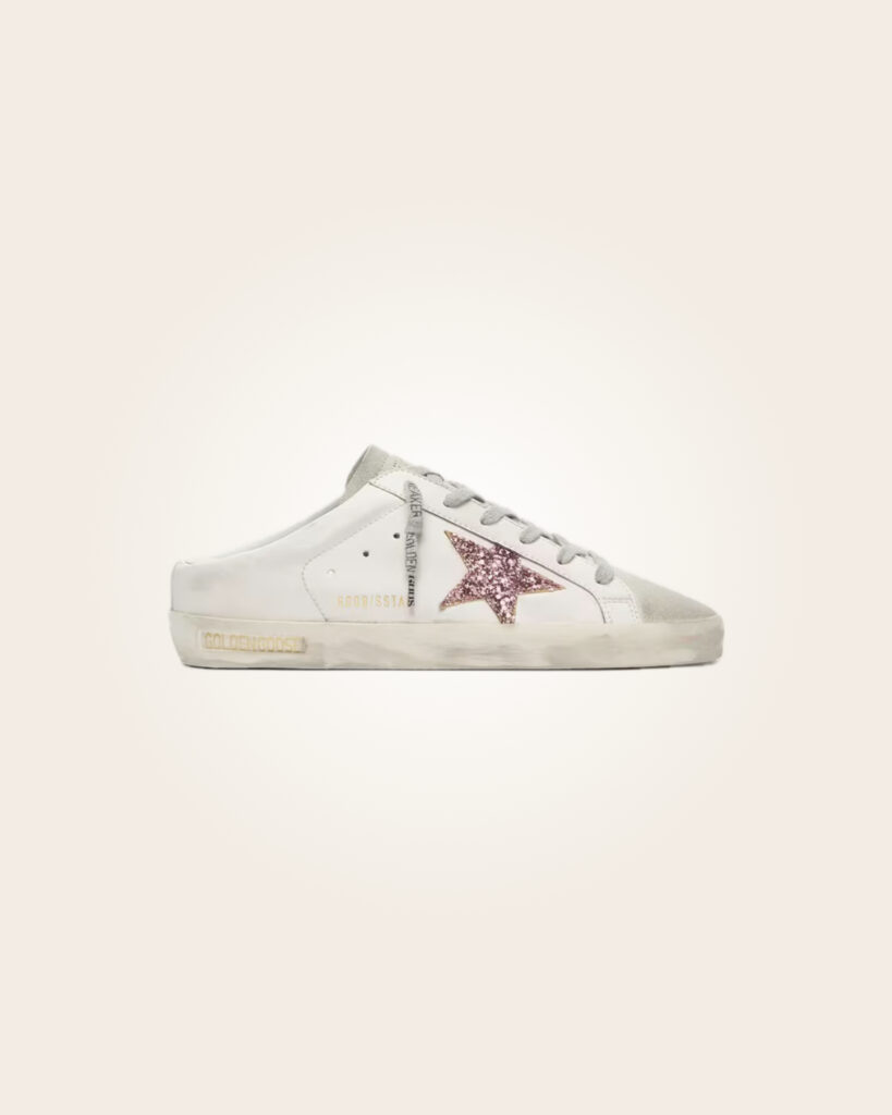 Golden Goose - Sneakers blancos con estrella purpurina rosa sin talón