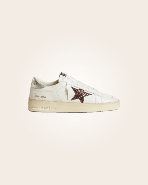 Golden Goose - Sneakers blancos con estrella purpurina guinda y talón gris