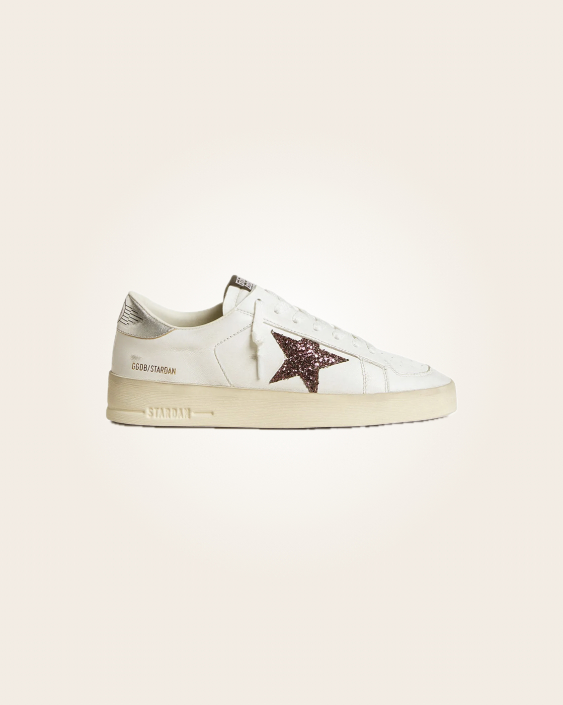 Golden Goose - Sneakers blancos con estrella purpurina guinda y talón gris: imagen 1